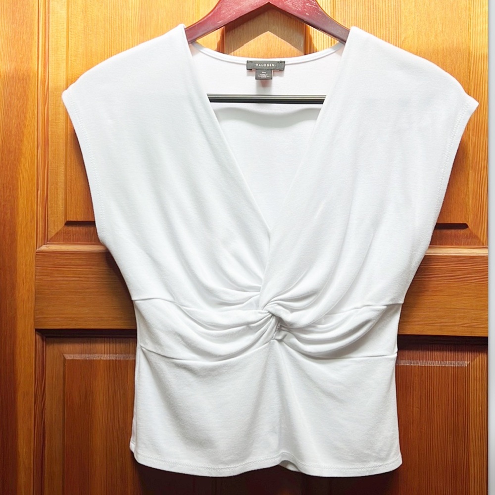 Halogen Stretch Dressy Knit Twist-knot Front Sleeveless slight crop Size XS - Picture 9 of 12